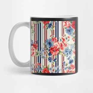 Red White and Blue Patriotic Shabby Floral Mug